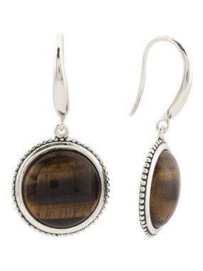 ELEMENTS Sterling Silver Plated Round Tiger's Eye Drop Earrings